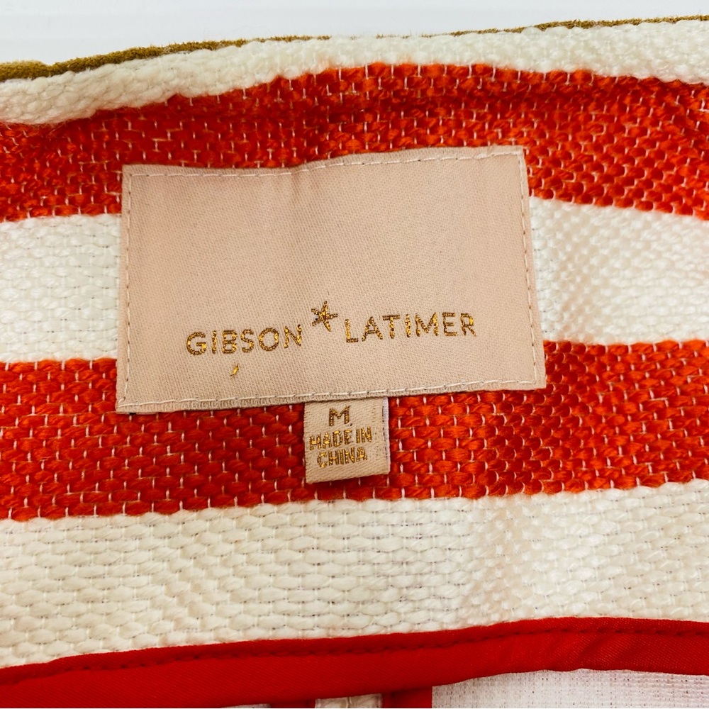 Gibson Latimer Striped Jacket Moto Jacket Orange/Coral Beige Medium Zip Front - Picture 7 of 16